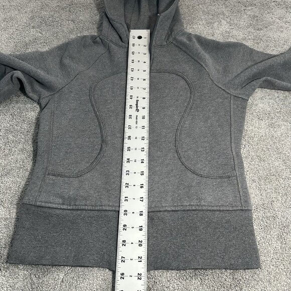 Lululemon Scuba Hoodie Women Size 4 Heathered Gray Sweatshirt Lime Logo - Picture 9 of 11
